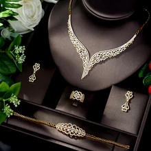 HIBRIDE, высокое качество, кубический цирконий, свадебное ожерелье и серьги, роскошный кристалл, наборы свадебных ювелирных изделий для подружек невесты N-861