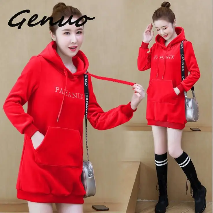  Winter Basic Velour Warm Hoodies Sweatshirts Hot Sales Women Fashion Letter Printed Front Pocket Re