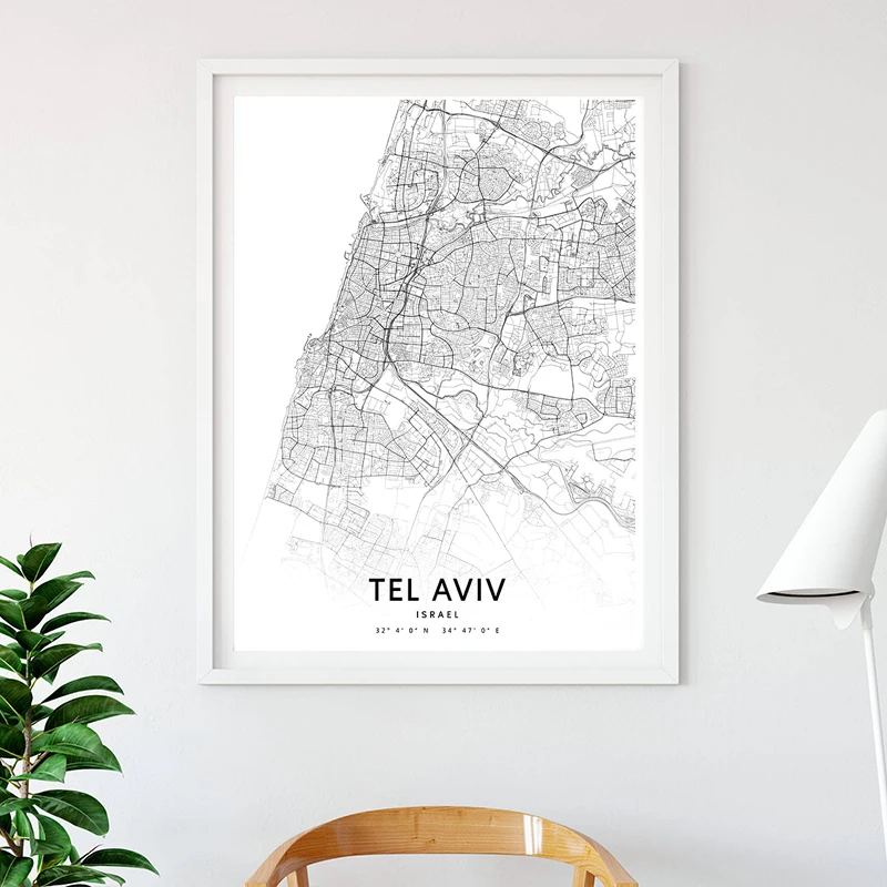 Tel-Aviv-Map-Print-Israel-City-Street-Road-Map-Black-White-Canvas-Poster-Black-White-Wall