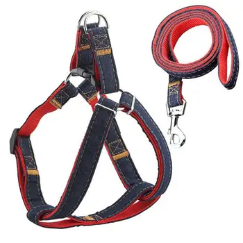 

Pet Dog Leash Denim Harness Collar Adjustable Walking Rope Puppy Heavy Duty Training Dogs Supplies Chain Dog Collar
