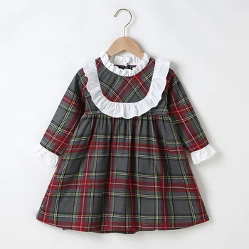 

Winter 2020 Girls Dress Girls Cute Dress Long Sleeve White Lace Red Green Plaid Cute Dress Vestidos 18M-6T