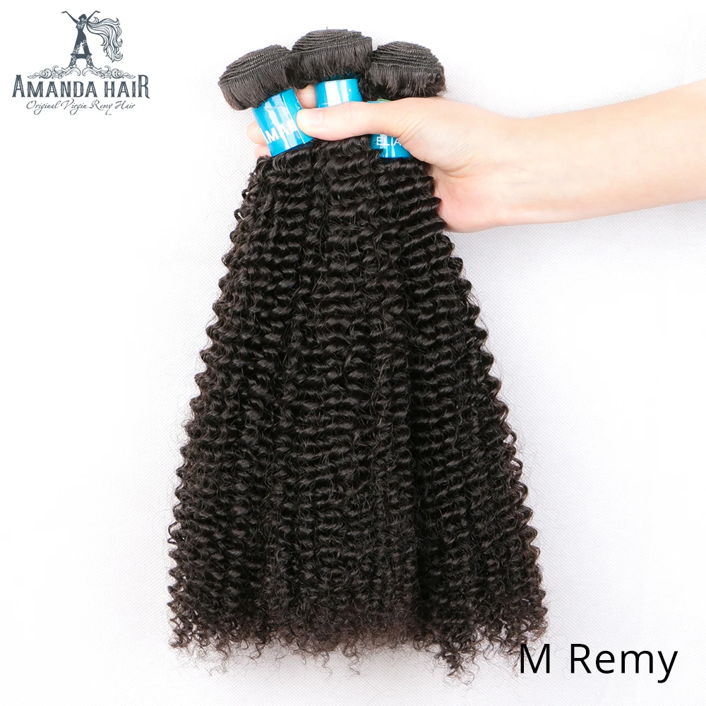 Малазийские кудрявые Вьющиеся 3 пучка 100% человеческие волосы ткачество натуральный цвет 8-28 дюймов Amanda remy волосы