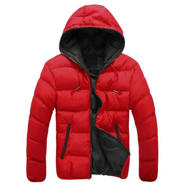 Red with black Новинка, брендовая зимняя куртка для мужчин, пальто с капюшоном, повседневное мужское плотное пальто, мужская приталенная Повседневная хлопковая стеганая верхняя одежда - Цвет: Red with black