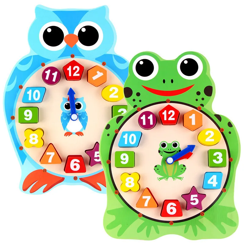 

Cartoon Animal with Numbers Clock Toy Wood Educational Frog Shape Kindergarten Children Teaching Alarm Clock