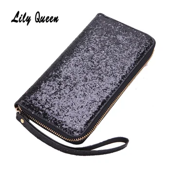 

LILY QUEEN Women Long Luxury Wallet Sequins Party Purse Zipper PU Leather Money Bag Female Gifts