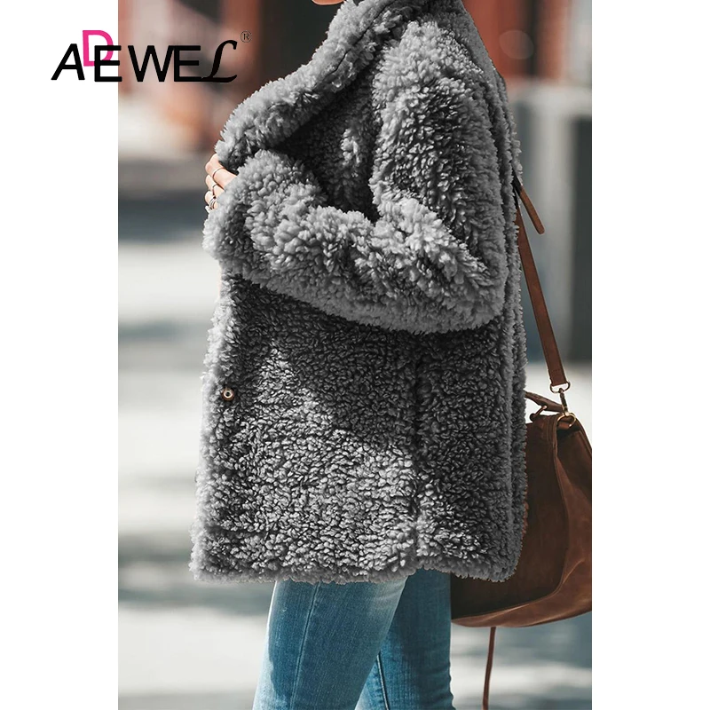 ADEWEL черный серый Lconic Pocketed Sherpa Abrigos Mujer Invierno зимнее женское пальто плюс размер осеннее пальто XXL Plaszcze