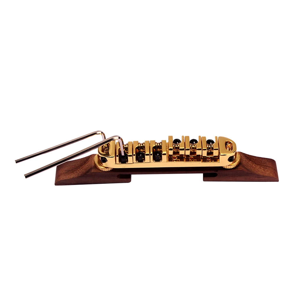 

Metal Rosewood Bridge with Roller Saddles Adjustable Height for Archtop Jazz Guitar, Golden