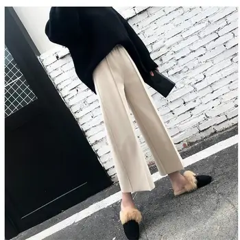 

Women High Waist Wide Leg Pants Korean Pocket Ankle-Length Trousers Loose Pants Solid Straight Pants