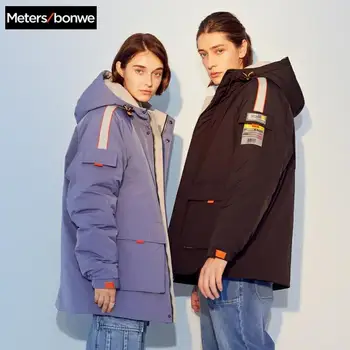 

Metersbonwe Winter Male Female Padded Hooded jacket Couples Padded Outdoor Winter Male casual Padded Tooling Windproof Coat