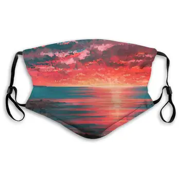 

Sunset Seaside Couple Beach Art Washable Reusable Mask, Anti Dust Half Face Mouth Mask For Kids Teens Men Women With Adjustable