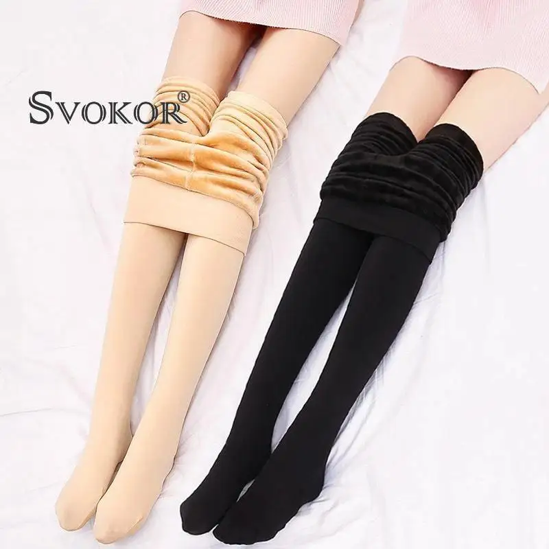 SVOKOR 2-PC Winter Warm Tights Women Sexy Slim Pantyhose High Waist Stretch Leggings Faux Velvet All-Match Girl Socks | Женская одежда