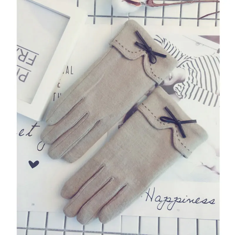 C04Beige Новые женские шерстяные перчатки на осень и зиму, теплые варежки на полный палец, двойные толстые уличные женские перчатки для вождения с сенсорным экраном G001 - Цвет: C04Beige