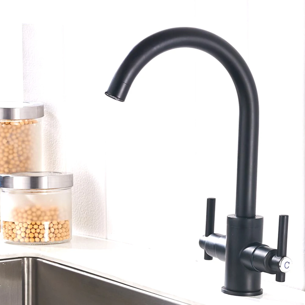 360 Degree Swivel Spout Brass Dual Handle Modern Twin Lever Water Purification Deck Mounted Mixer Tap With Fittings Kitchen Sink