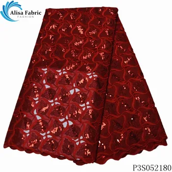 

Alisa red african net lace french sequin fabric 2020 high quality embroidery nigerian organza lace fabrics 5 yards/pcs for dress
