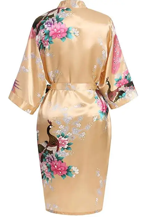 Silk Satin Wedding Bride Bridesmaid Robe Floral Bathrobe Short Kimono Robe Night Bath Fashion Dressing Gown For Women