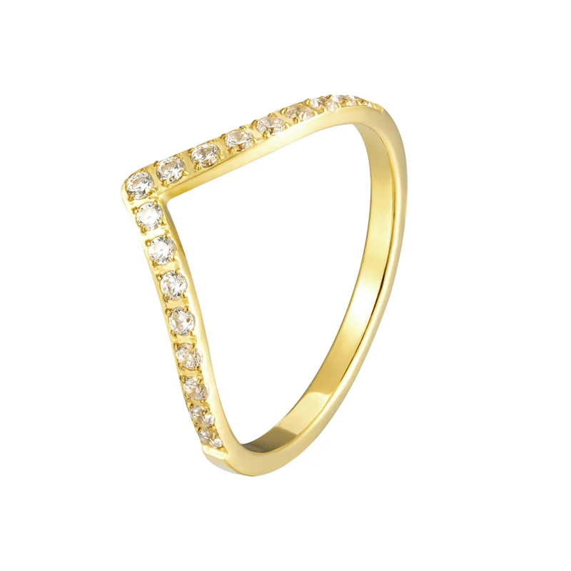 Womens Ring V Shape CNC Inlaid Zircon Titanium Steel Jewelry Mother's day Christmas Gift