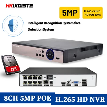 

HKIXDISTE AI face Detection Recognition 48V POE NVR 8CH 5MP/4MP Surveillance Security Video Recorder For POE IP Camera 2TB HDD