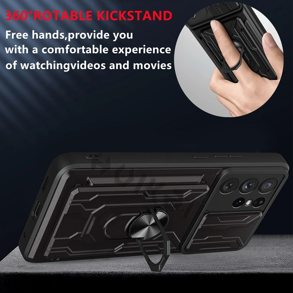 Slide Camera Lens Case For Samsung S22 Ultra S21 Ultra S21 FE S20 Plus Note 20 Ultra A72 A52 A53 A33 Detachable Card Holder Case