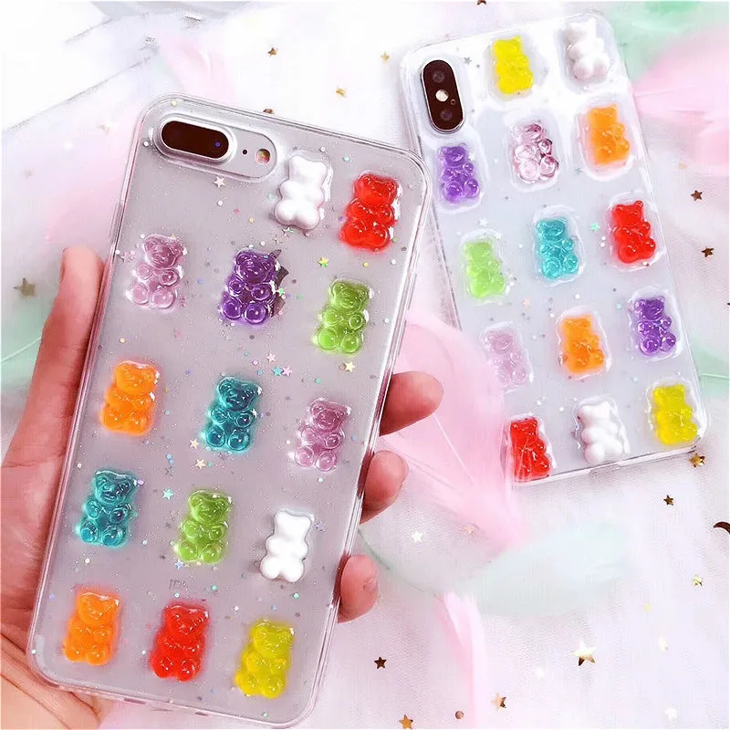 

3D Cute Gummy Bear Candy Color Case For iphone 11 Case Gummy Bears 6s 7 8 Plus X XS Max XR Cartoon Soft Silicone TPU Phone Cover