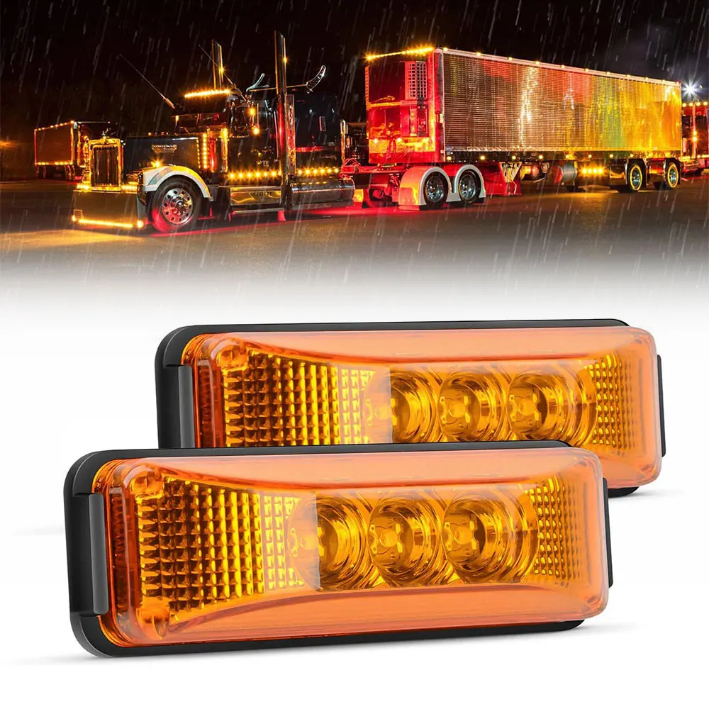 

2PCS Yellow 3 LED Truck Trailer Amber Light Front LED Side Marker Gap Indicator Light Waterproof IP67 Surface Mounted LED Light