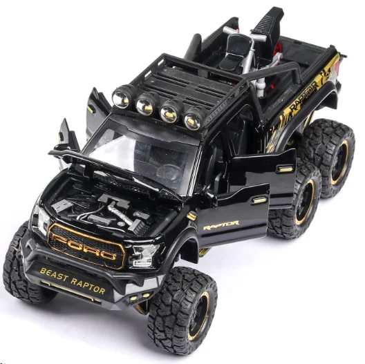 Новинка, 1:32, Ford Raptor F150, большое литое колесо, литая под давлением, модель автомобиля со звуком, светильник, оттягивающий назад, автомобиль, игрушки для детей, подарки на Рождество - Цвет: Черный