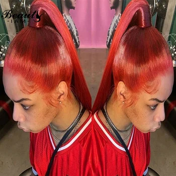 

Red Straight Lace Front Human Hair Wigs Full Lace Wig For Women 13x6 Colored Glueless Pre Plucked Wig With Baby Hair