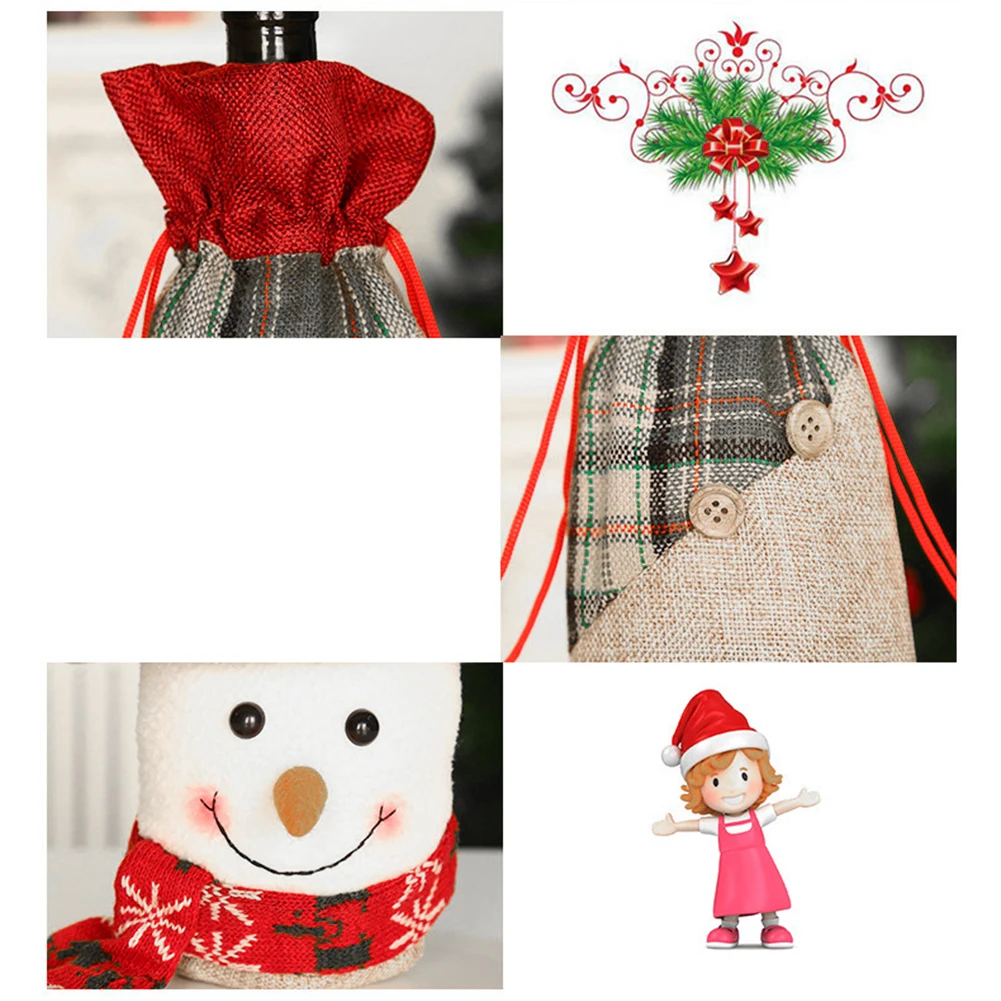 1pc Christmas Wine Bottle Covers Christmas Santa Snowman Elk Wine Bottles Cover Bag Dining Table Decor Party Christmas Supplies