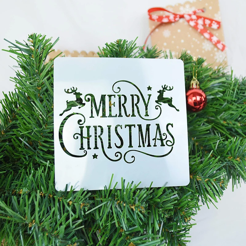7pcs 13*13cm Christmas Stencils DIY Cake Decorating Moulds Baking Embellishments Stencil Template Mold for Home Kitchen Supplies