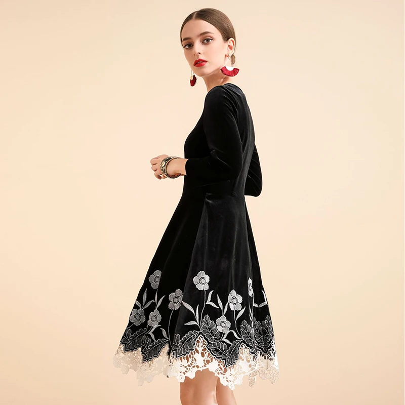 Vestidos acampanados elegantes de fiesta europea con bordado Floral de lujo  para mujer vestido Midi ajustado de encaje con bordado Floral para  Primavera de 2020|Vestidos| - AliExpress