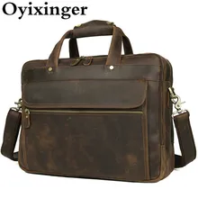 Винтажный толстый портфель из натуральной кожи, мужские сумки из кожи Crazy Horse, 15,6 дюймов, сумка для ноутбука, офисный мужской портфель