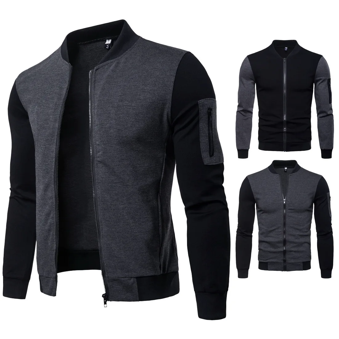 

2018 Autumn New Style Men's British Style Stand Collar Hoodie Coat Men's Joint Contrast Color Slim Fit Large Size Tops