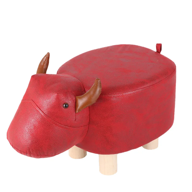 

Children's Cartoon Animal Stool Household Living Room Solid Wood For Shoes Sofa Stool Cute Creative Plush Pattern Stool
