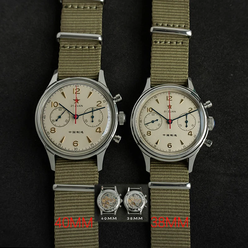 40mm 38mm 1963 Pilot Watch Men Chronograph  Skeleton ST1901 movement Air Force Mechanical Sapphire watch TWO Strap