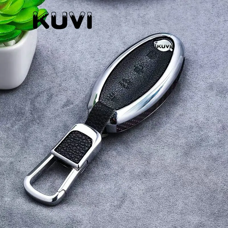 Кожаный чехол для ключей автомобиля для Nissan Versa Maxima Altima Rogue Armada Sentra Murano Infiniti FX35 QX60 дистанционная Защитная крышка для ключей - Название цвета: carbon with keychain