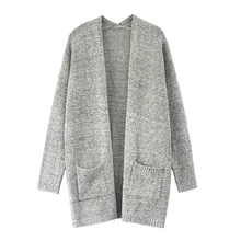 Puimentiua, модный однотонный уличная одежда, женские кардиганы с карманом, Повседневный свитер с открытой строчкой, Женский вязаный длинный кардиган для женщин