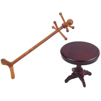 

1/12 Miniature Furniture House Decoration Clothes Shelf & 1/12 Dollhouse Wooden Furniture Miniature Round Table