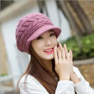 SUEF/зимняя шапка женская Корейская версия прилива Милая вязаная шерстяная шапка из кроличьего меха Осенняя зимняя модная женская шляпа - Цвет: purple
