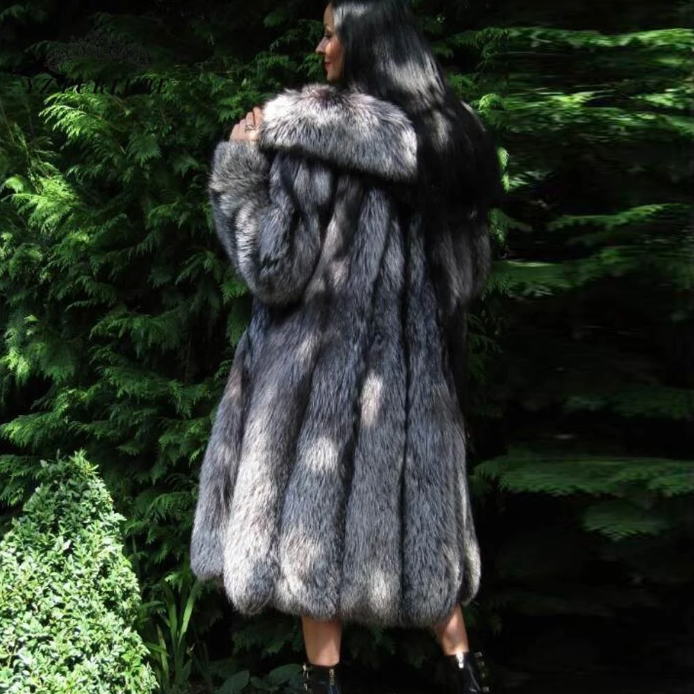 Длинное роскошное пальто из натурального Лисьего меха, женская зимняя Роскошная куртка с большим капюшоном, женская куртка из лисьего меха, толстые теплые пальто, большие размеры