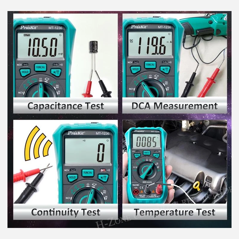 Pro'sKit MT-1236 3-5/6 True RMS Digital Multimeter ACA ACV DCA DCV Automatic Range Electrician Burn-proof Meter LED Lighting