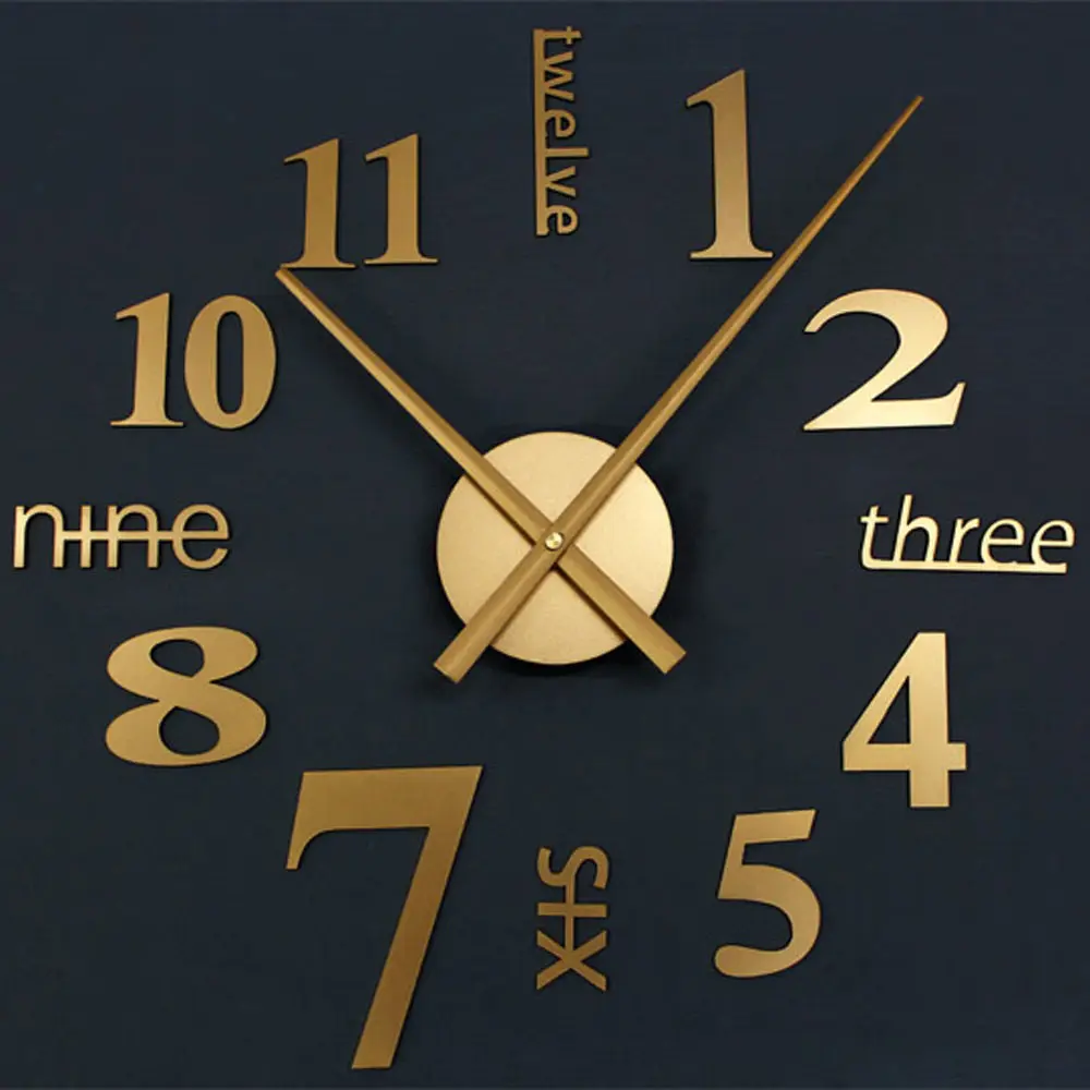 DIY Wall Clock Modern Design Living Room Decoration 3D Stickers Watch Wall Clocks Home Decor Silent - Color: Gold