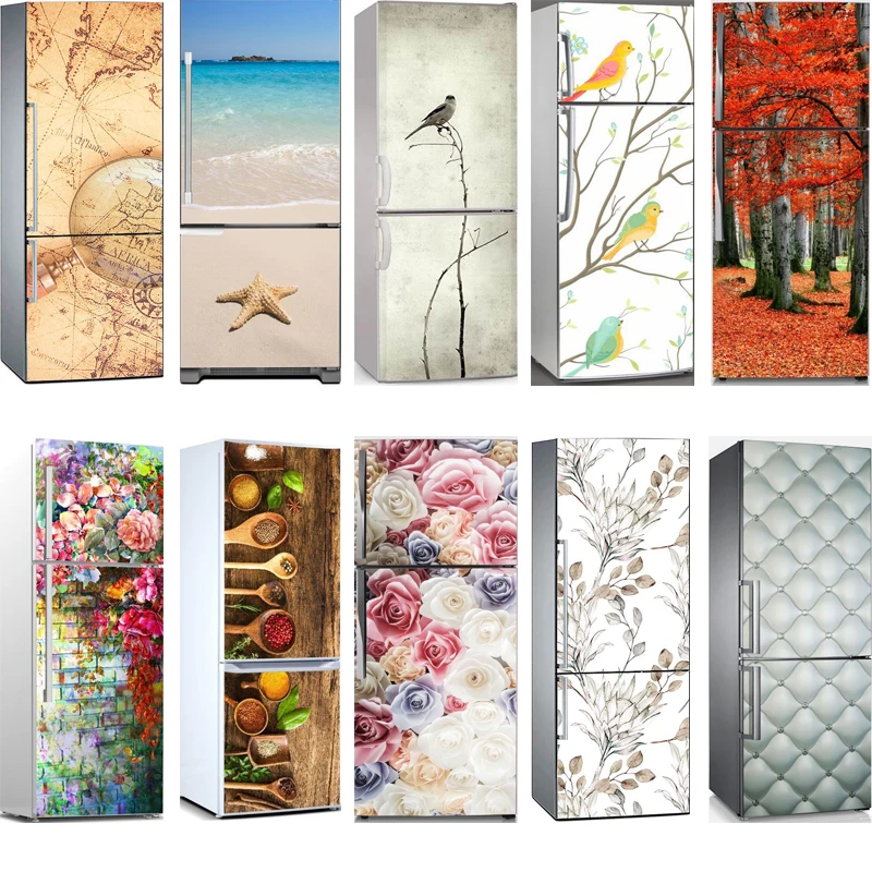 

Self Adhesive Renew Home Decor 3d Bird Seascape Flower Dishwasher Fridge Door Sticker Print Art Waterproof Mural Decal Picture