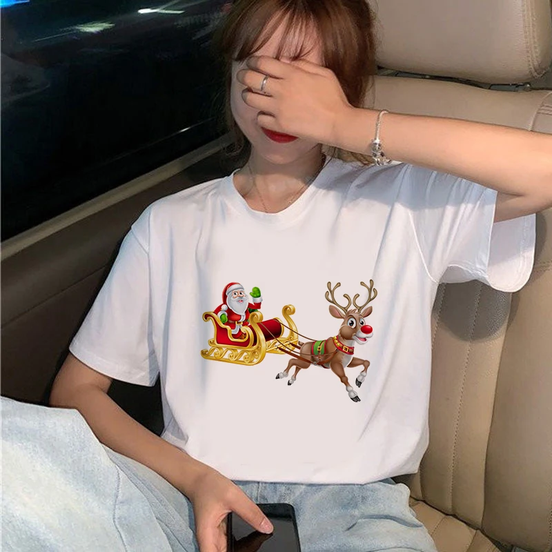 

Christmas Short Sleeve Clothes Funny Grinch T shirt Women Cute Santa Claus Tshirt Female Harajuku Printed White Tops Girls Shirt