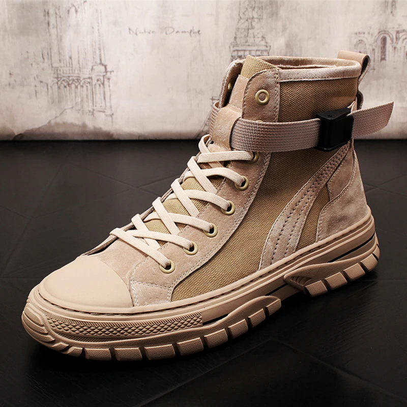 

Spring Autumn Men Shoes Canvas Shoes Fashion High Help Desert Ankle Boots Breathable Slip On Men Casual Shoes Men Sneakers