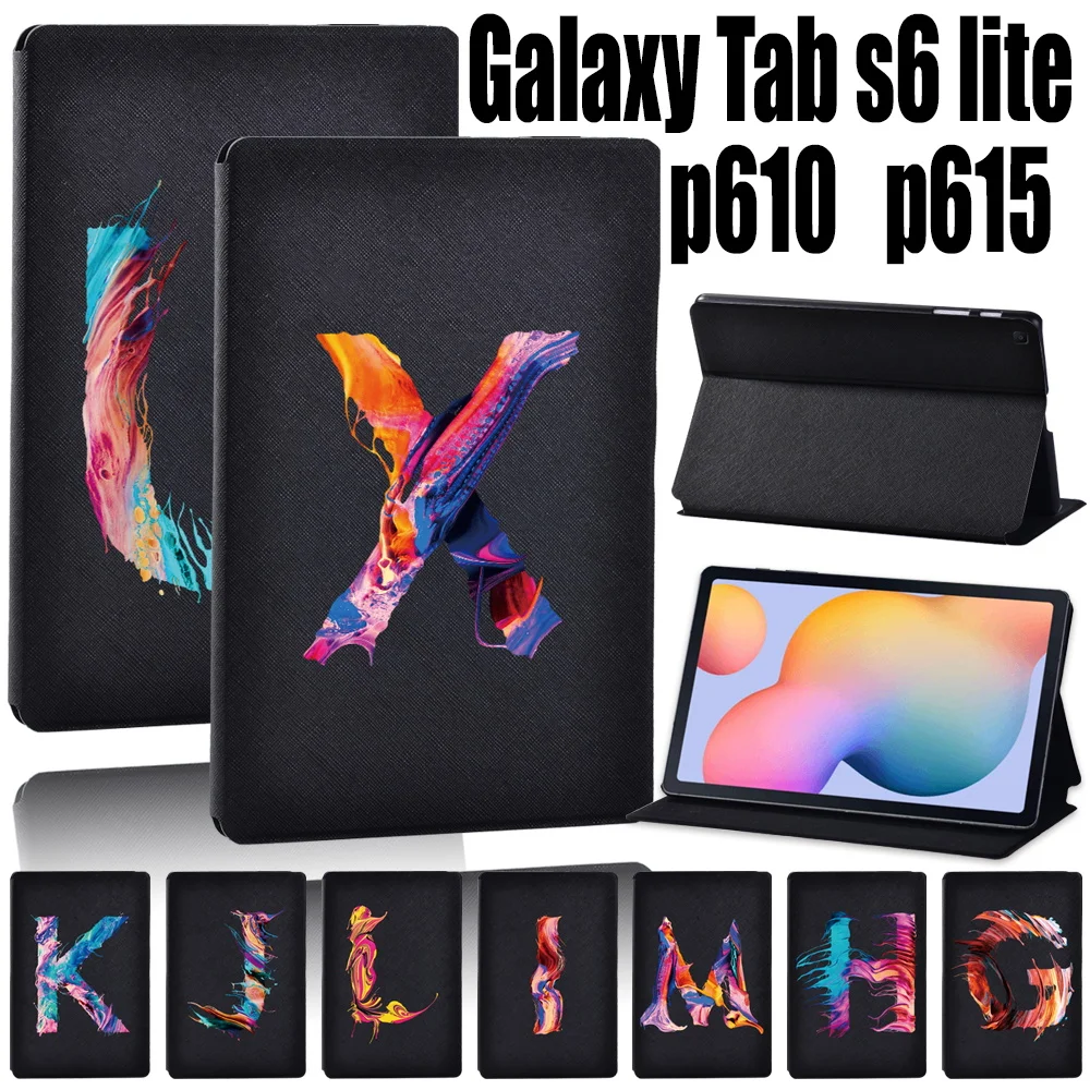 

For Samsung Galaxy Tab S6 lite 10.4"P610 P615 Flip Stand Colorful Letters PU Leather Case Tablet Protective Shell Cover + Stylus