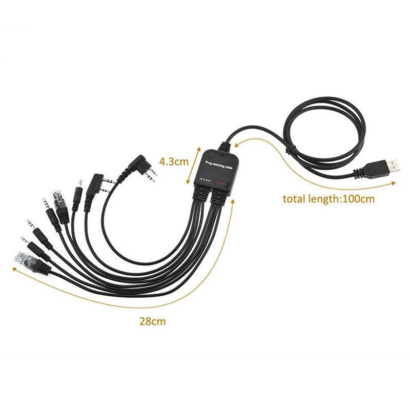 Practical Durable 8 In 1 USB Programming Cable For JIEKE Motorola HYT ICOM BAOFENG Walkie Talkie Parts Accessories
