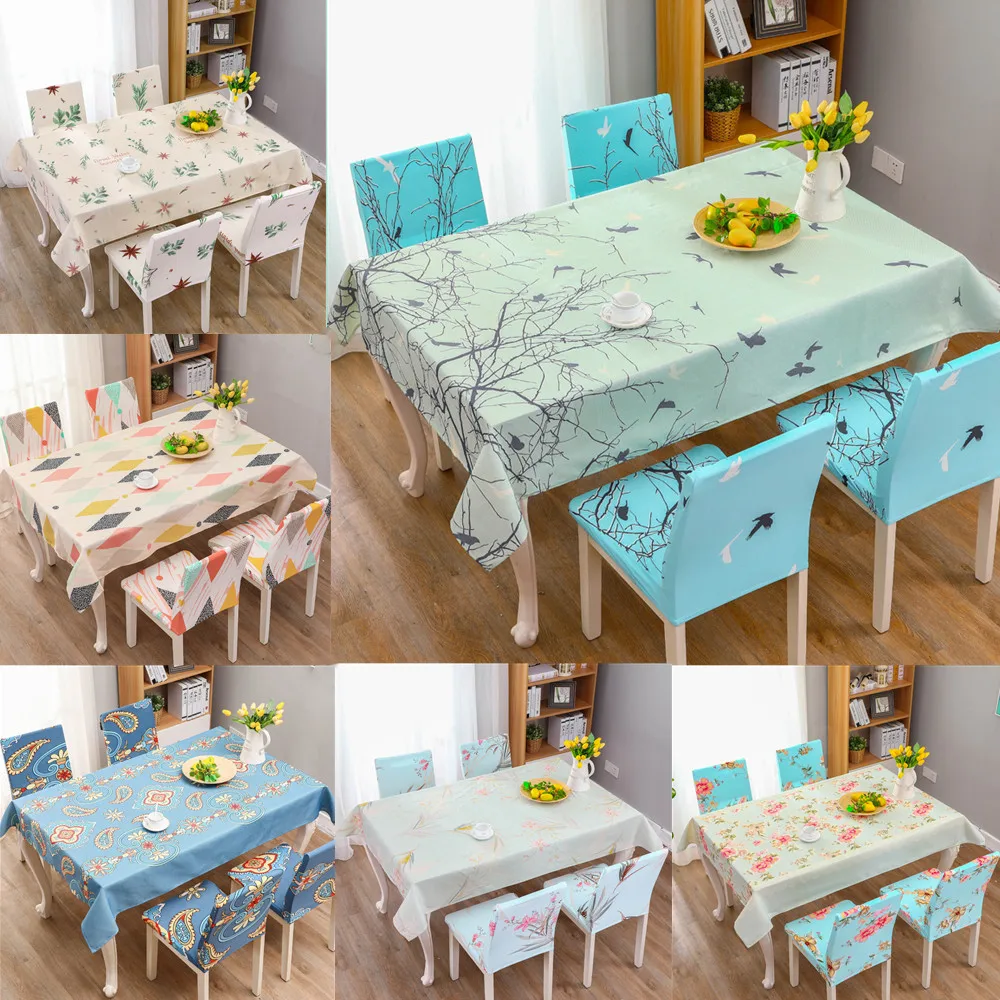 

fresh Style Table Cloth and Elastic Chair Seat Cover Cotton Linen Rectangular Tablecloth Cover Party Wedding Tapete Mantel Mesa