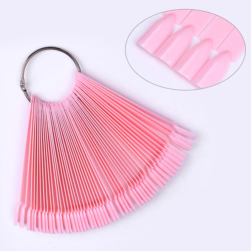 

50Pcs/set False Full Nail Tips Black Pink Color Acrylic Display Shelf UV Polish Fan Stickers Nail Art Practice DIY Design Tool
