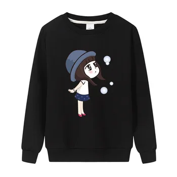 

New cotton cartoon pattern round neck pullover sweater long sleeve women gray