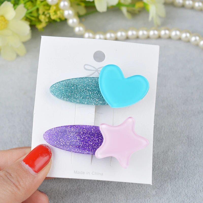 19 heart star 1 упаковка модный дизайн девушки красивый цветной круглый/звезда/Сердце шаблон заколки для волос милые детские аксессуары для волос А4 - Цвет: 19 heart star