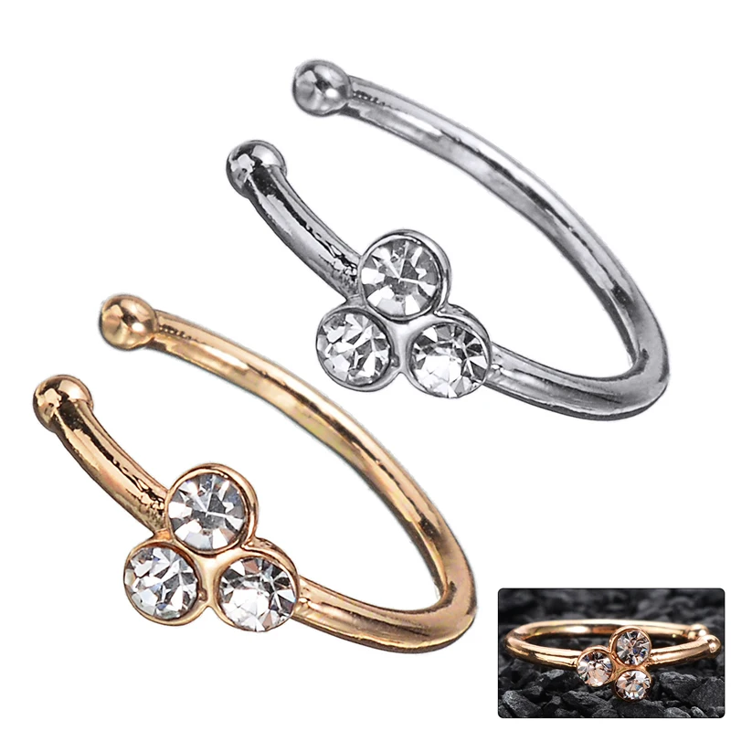 1 шт. 3 кристалла цветы кольцо для носа стразы зажим гвоздик регулируемое Женское
